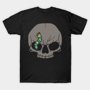 Skull With Cute Smiling Caterpillar With Funny Hair T-Shirt